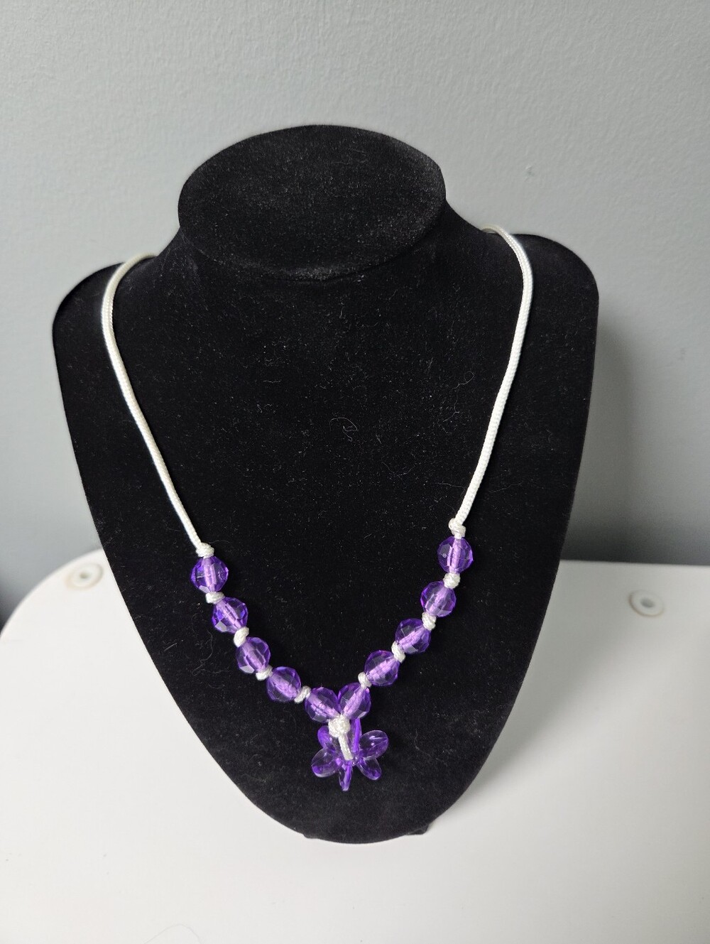 Purple Beaded Flower Pendant Necklace